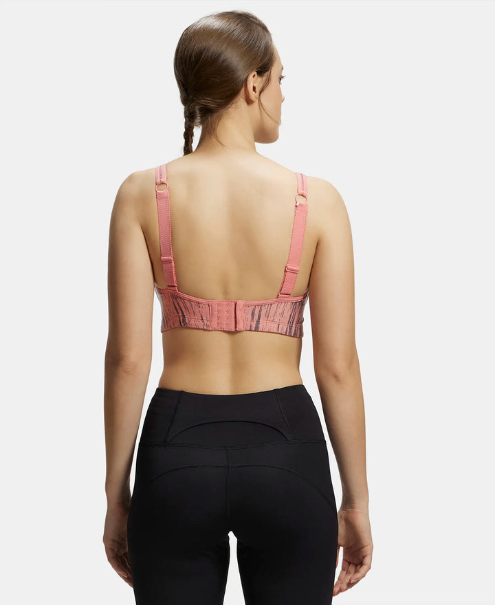 Wirefree Padded Microfiber Elastane Full Coverage Sports Bra with Optional Racer Back Styling - Peach Blossom Assorted Prints-3