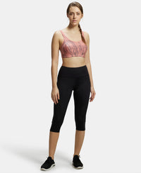 Wirefree Padded Microfiber Elastane Full Coverage Sports Bra with Optional Racer Back Styling - Peach Blossom Assorted Prints-4