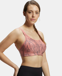 Wirefree Padded Microfiber Elastane Full Coverage Sports Bra with Optional Racer Back Styling - Peach Blossom Assorted Prints-5