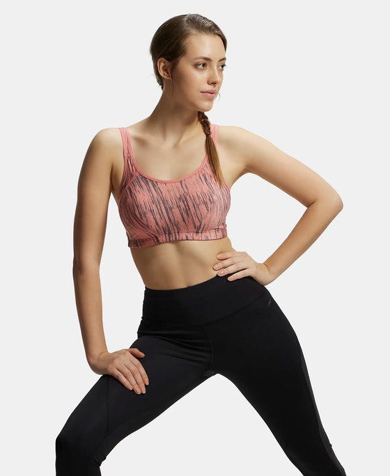 Wirefree Padded Microfiber Elastane Full Coverage Sports Bra with Optional Racer Back Styling - Peach Blossom Assorted Prints-6