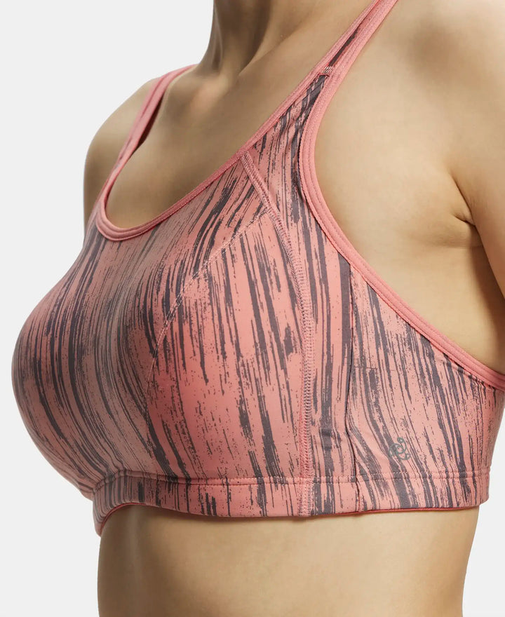 Wirefree Padded Microfiber Elastane Full Coverage Sports Bra with Optional Racer Back Styling - Peach Blossom Assorted Prints-7
