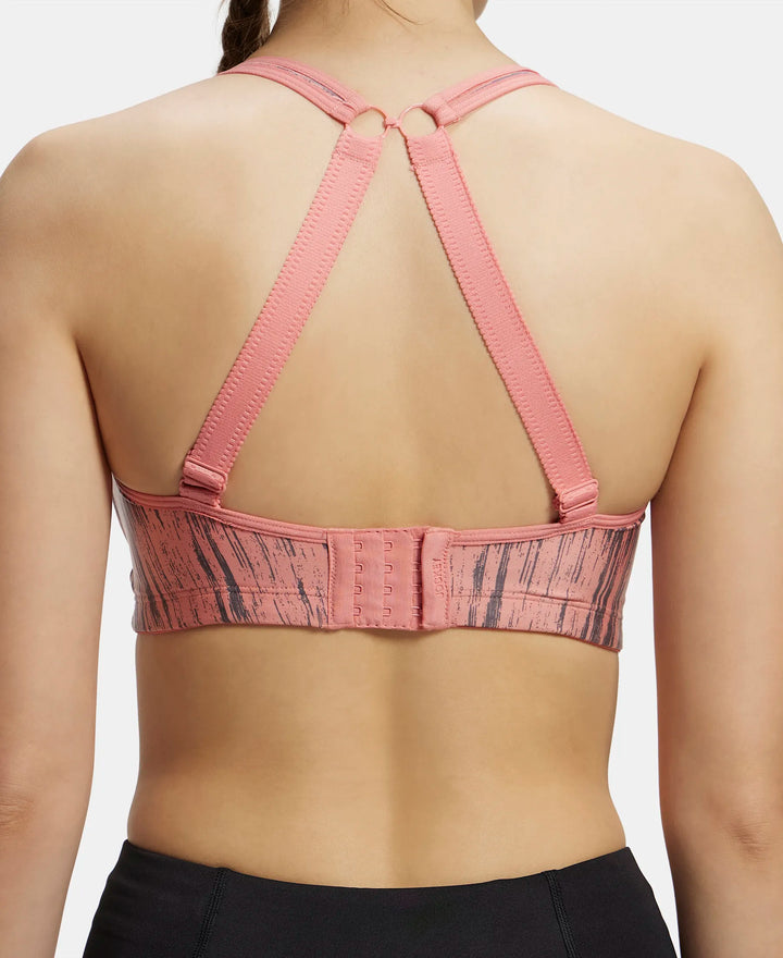Wirefree Padded Microfiber Elastane Full Coverage Sports Bra with Optional Racer Back Styling - Peach Blossom Assorted Prints-9