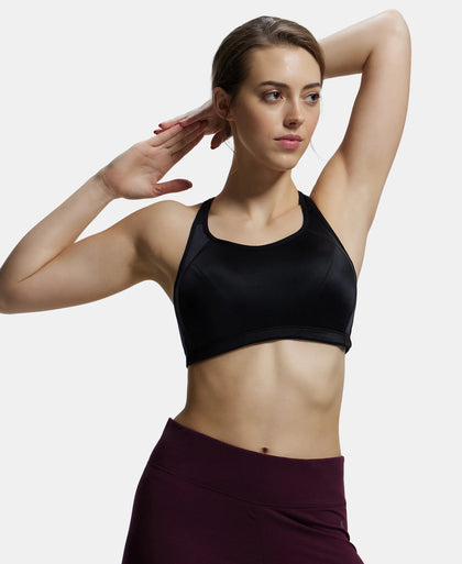 Wirefree Padded Microfiber Elastane Full Coverage Sports Bra with Optional Racer Back Styling - Black-5