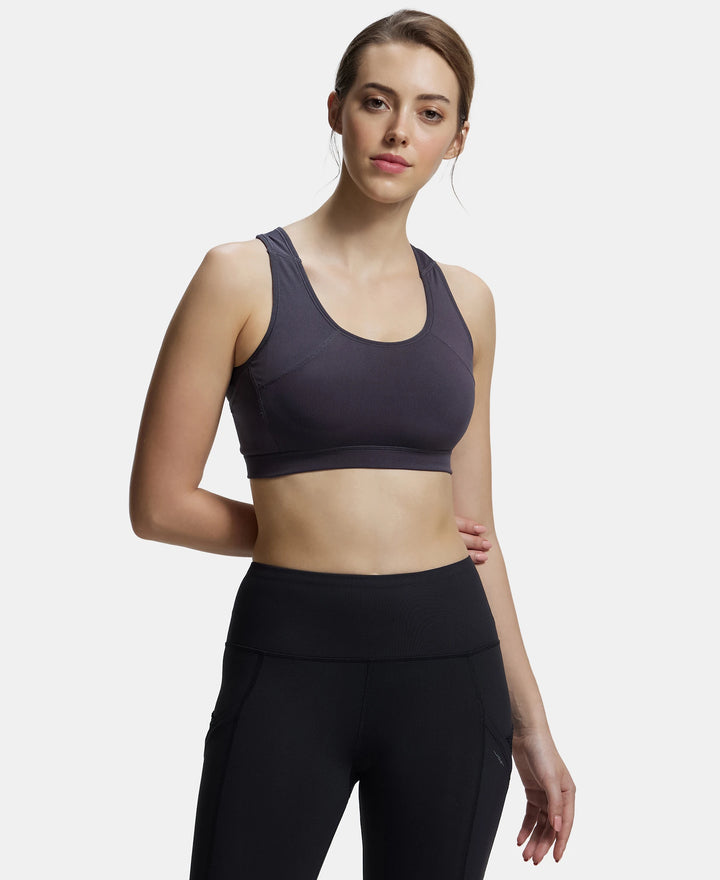 Wirefree Padded Microfiber Elastane Full Coverage Racer Back Styling Sports Bra with StayFresh and StayDry Treatment - Forged Iron-1