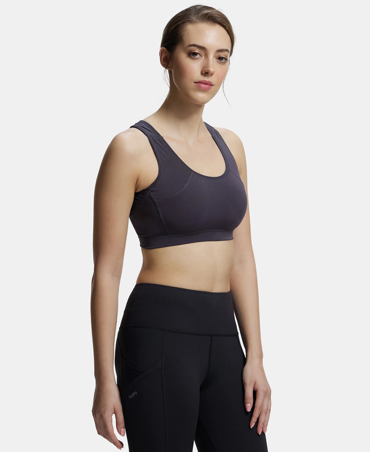 Wirefree Padded Microfiber Elastane Full Coverage Racer Back Styling Sports Bra with StayFresh and StayDry Treatment - Forged Iron-2