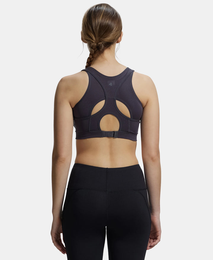 Wirefree Padded Microfiber Elastane Full Coverage Racer Back Styling Sports Bra with StayFresh and StayDry Treatment - Forged Iron-3