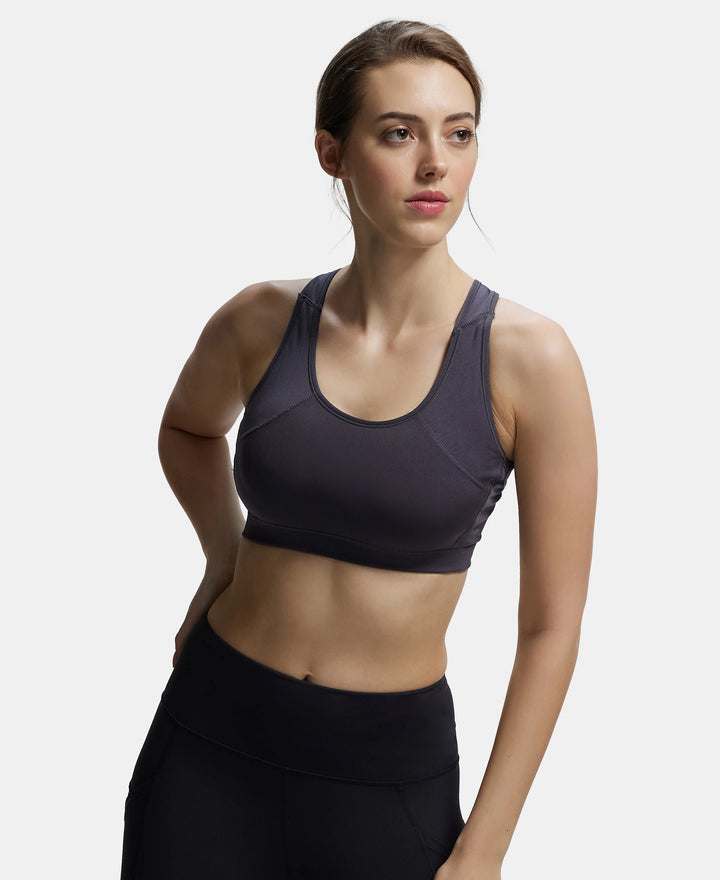 Wirefree Padded Microfiber Elastane Full Coverage Racer Back Styling Sports Bra with StayFresh and StayDry Treatment - Forged Iron-5