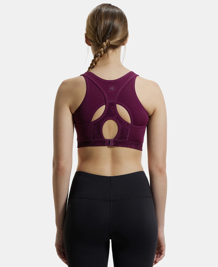 Wirefree Padded Microfiber Elastane Full Coverage Racer Back Styling Sports Bra with StayFresh and StayDry Treatment - Grapewine Print-3