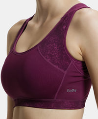 Wirefree Padded Microfiber Elastane Full Coverage Racer Back Styling Sports Bra with StayFresh and StayDry Treatment - Grapewine Print-7