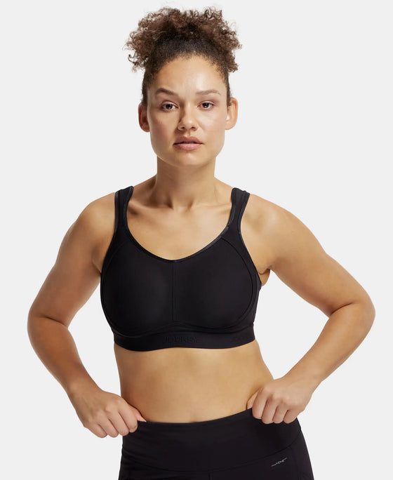 Wirefree Non Padded Microfiber Elastane Full Coverage Sports Bra with StayDry Treatment - Black-1