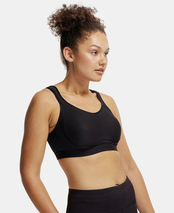 Wirefree Non Padded Microfiber Elastane Full Coverage Sports Bra with StayDry Treatment - Black-2