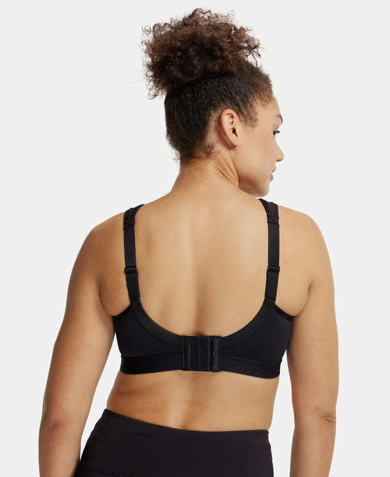 Wirefree Non Padded Microfiber Elastane Full Coverage Sports Bra with StayDry Treatment - Black-3