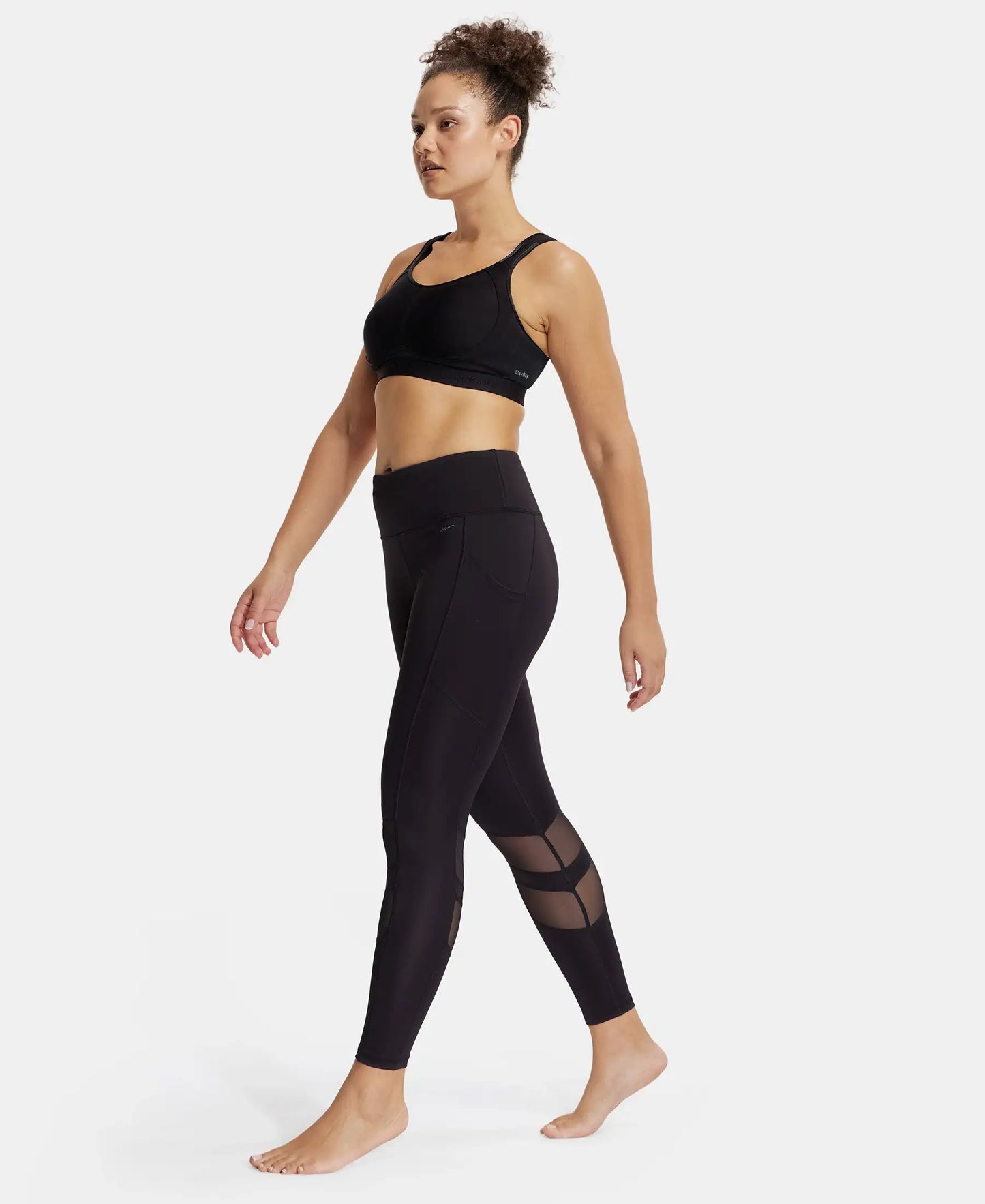 Wirefree Non Padded Microfiber Elastane Full Coverage Sports Bra with StayDry Treatment - Black-4