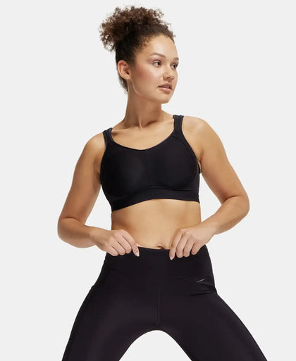 Wirefree Non Padded Microfiber Elastane Full Coverage Sports Bra with StayDry Treatment - Black-5