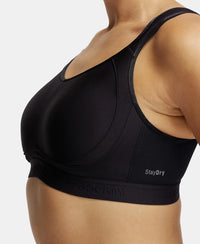 Wirefree Non Padded Microfiber Elastane Full Coverage Sports Bra with StayDry Treatment - Black-6