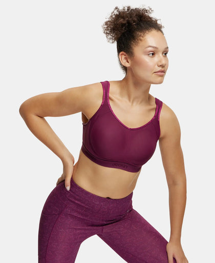 Wirefree Non Padded Microfiber Elastane Full Coverage Sports Bra with StayDry Treatment - Grape Wine-5