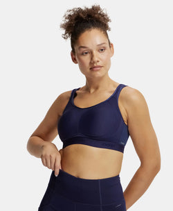 Wirefree Non Padded Microfiber Elastane Full Coverage Sports Bra with StayDry Treatment - Peacoat-1
