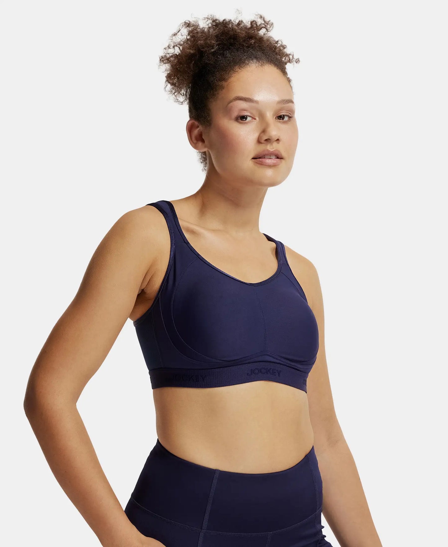 Wirefree Non Padded Microfiber Elastane Full Coverage Sports Bra with StayDry Treatment - Peacoat-2