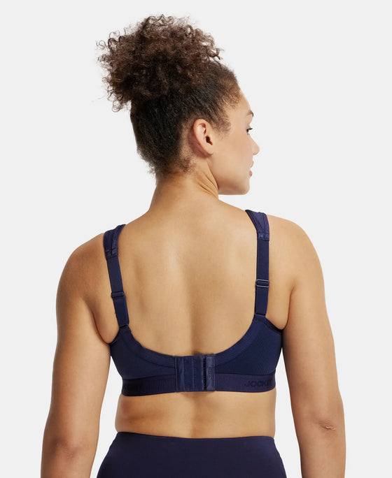 Wirefree Non Padded Microfiber Elastane Full Coverage Sports Bra with StayDry Treatment - Peacoat-3