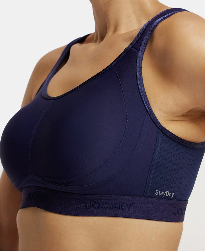 Wirefree Non Padded Microfiber Elastane Full Coverage Sports Bra with StayDry Treatment - Peacoat-6