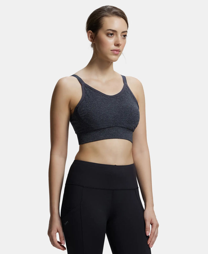 Wirefree Padded Recycled Polyester Racer Back Styling Sports Bra with Stay Fresh Treatment - Black Melange-2