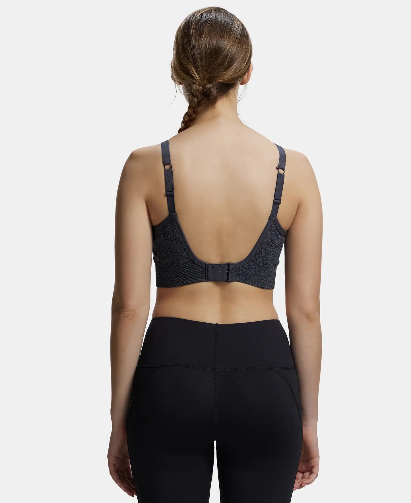Wirefree Padded Recycled Polyester Racer Back Styling Sports Bra with Stay Fresh Treatment - Black Melange-3