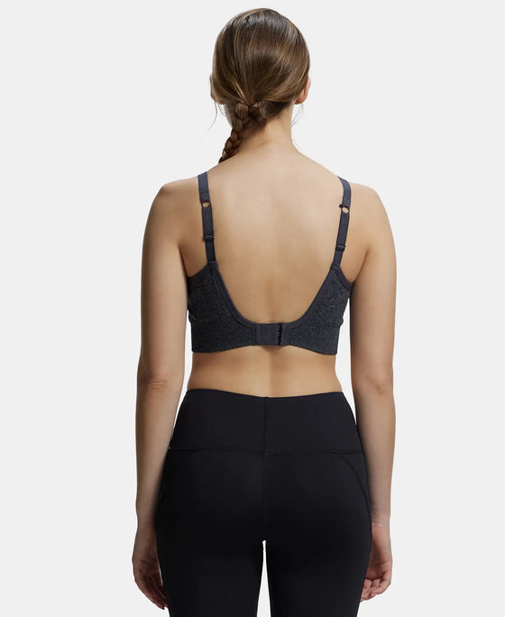 Wirefree Padded Recycled Polyester Racer Back Styling Sports Bra with Stay Fresh Treatment - Black Melange-3