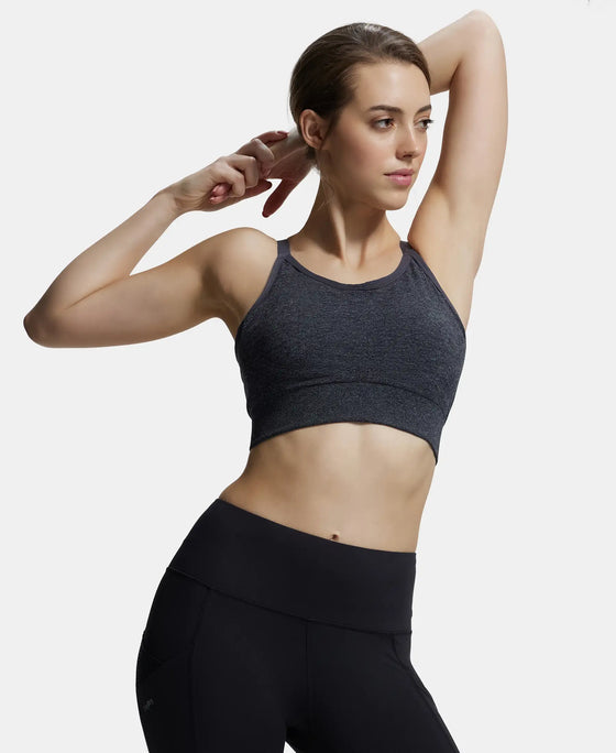 Wirefree Padded Recycled Polyester Racer Back Styling Sports Bra with Stay Fresh Treatment - Black Melange-5