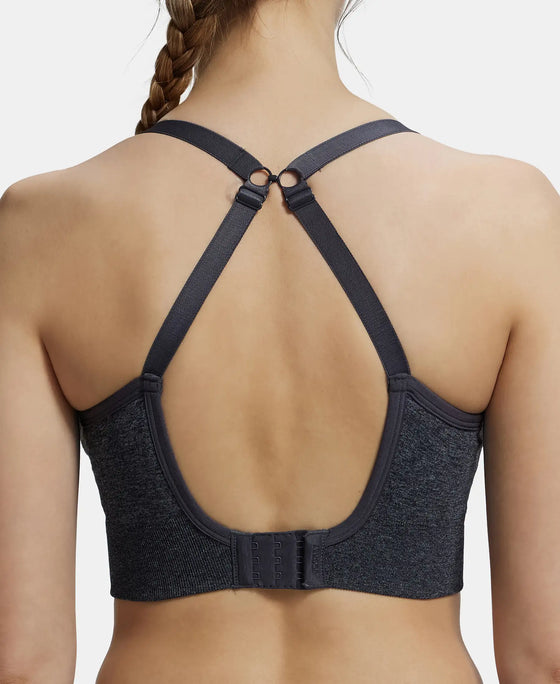 Wirefree Padded Recycled Polyester Racer Back Styling Sports Bra with Stay Fresh Treatment - Black Melange-8