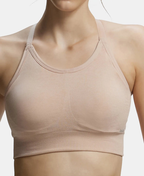 Wirefree Padded Recycled Polyester Racer Back Styling Sports Bra with Stay Fresh Treatment - Light Skin-7