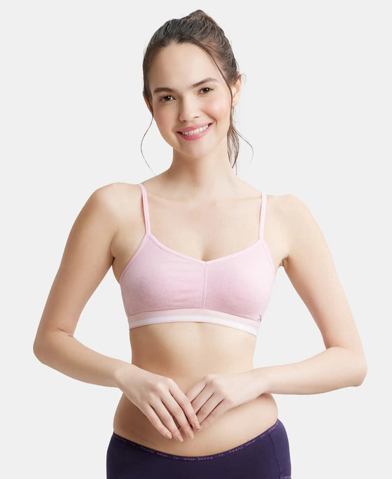 Wirefree Non Padded Super Combed Cotton Elastane High Coverage Beginners Bra with Ultrasoft Underband - Pink Lady Melange-1