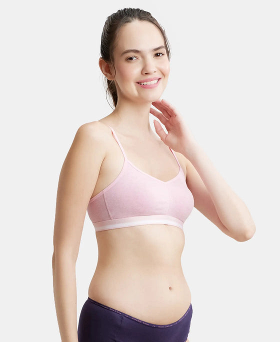 Wirefree Non Padded Super Combed Cotton Elastane High Coverage Beginners Bra with Ultrasoft Underband - Pink Lady Melange-2
