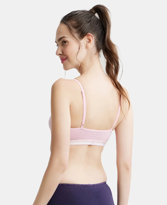 Wirefree Non Padded Super Combed Cotton Elastane High Coverage Beginners Bra with Ultrasoft Underband - Pink Lady Melange-3