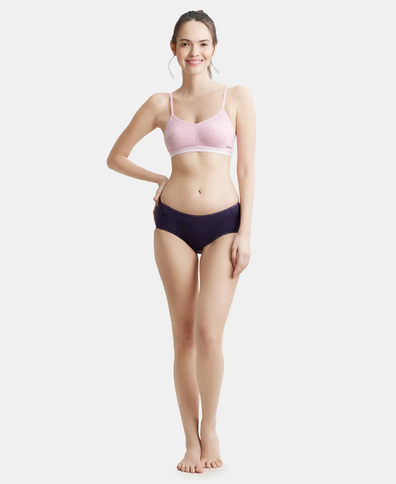 Wirefree Non Padded Super Combed Cotton Elastane High Coverage Beginners Bra with Ultrasoft Underband - Pink Lady Melange-4