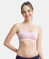 Wirefree Non Padded Super Combed Cotton Elastane High Coverage Beginners Bra with Ultrasoft Underband - Pink Lady Melange-5
