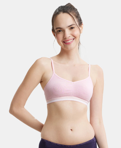 Wirefree Non Padded Super Combed Cotton Elastane High Coverage Beginners Bra with Ultrasoft Underband - Pink Lady Melange-5