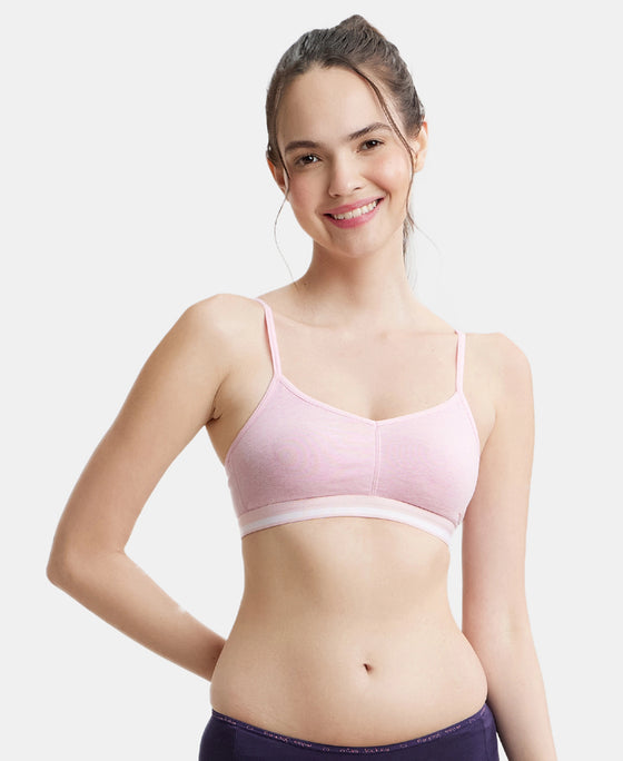 Wirefree Non Padded Super Combed Cotton Elastane High Coverage Beginners Bra with Ultrasoft Underband - Pink Lady Melange-5