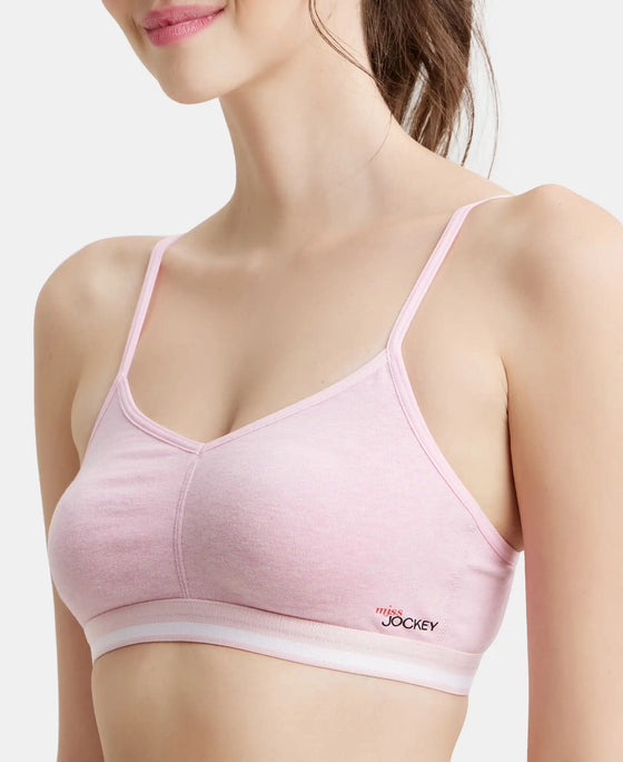 Wirefree Non Padded Super Combed Cotton Elastane High Coverage Beginners Bra with Ultrasoft Underband - Pink Lady Melange-6