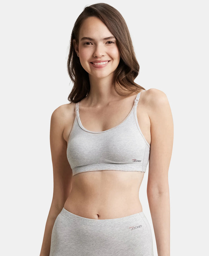 Wirefree Non Padded Super Combed Cotton Elastane Full Coverage Uniform Bra with Detachable Straps - Steel Grey Melange-1
