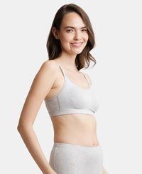 Wirefree Non Padded Super Combed Cotton Elastane Full Coverage Uniform Bra with Detachable Straps - Steel Grey Melange-2