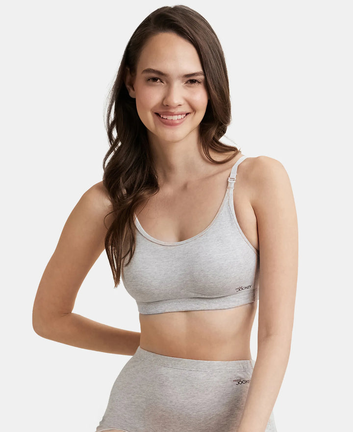 Wirefree Non Padded Super Combed Cotton Elastane Full Coverage Uniform Bra with Detachable Straps - Steel Grey Melange-5