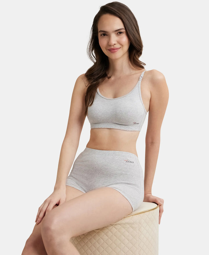 Wirefree Non Padded Super Combed Cotton Elastane Full Coverage Uniform Bra with Detachable Straps - Steel Grey Melange-6