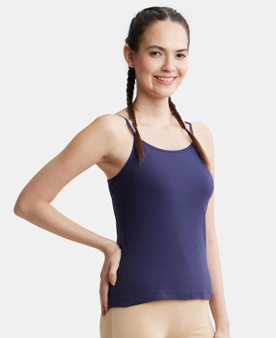 Super Combed Cotton Rib Camisole for Teens with Adjustable Straps - Classic Navy-2