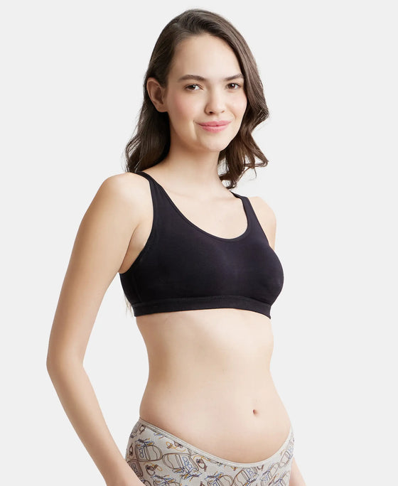 Wirefree Padded Super Combed Cotton Elastane Full Coverage Slip-On Uniform Bra with Concealed Underband - Black-2