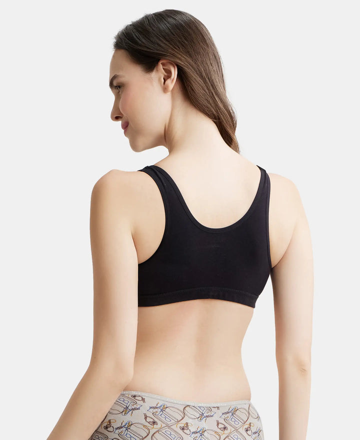 Wirefree Padded Super Combed Cotton Elastane Full Coverage Slip-On Uniform Bra with Concealed Underband - Black-3