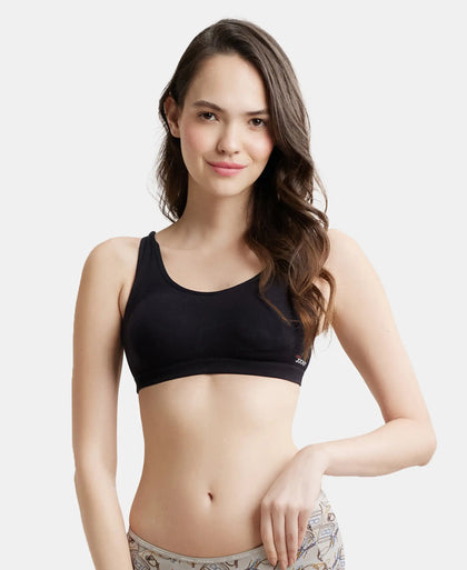 Wirefree Padded Super Combed Cotton Elastane Full Coverage Slip-On Uniform Bra with Concealed Underband - Black-5