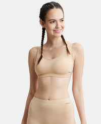 Wirefree Padded Super Combed Cotton Elastane Full Coverage Slip-On Uniform Bra with Concealed Underband - Skin-1