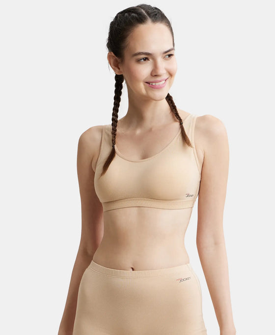 Wirefree Padded Super Combed Cotton Elastane Full Coverage Slip-On Uniform Bra with Concealed Underband - Skin-1