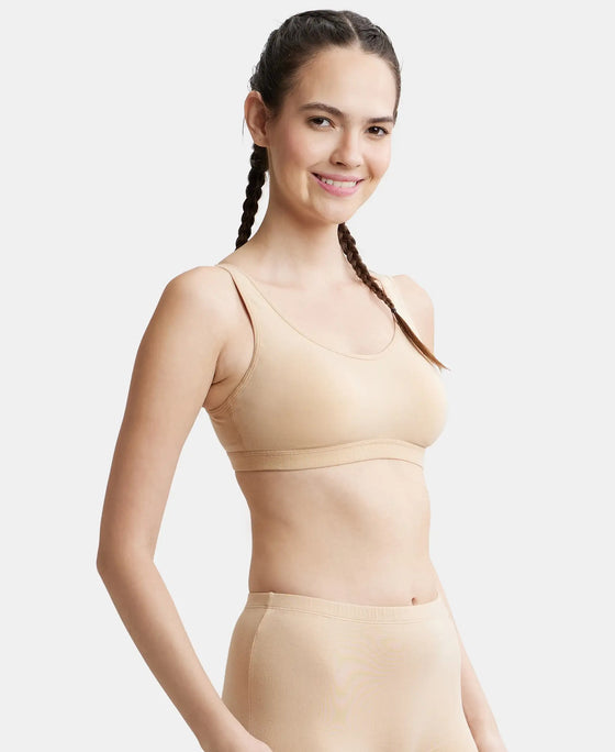 Wirefree Padded Super Combed Cotton Elastane Full Coverage Slip-On Uniform Bra with Concealed Underband - Skin-2