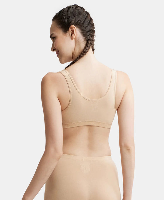 Wirefree Padded Super Combed Cotton Elastane Full Coverage Slip-On Uniform Bra with Concealed Underband - Skin-3